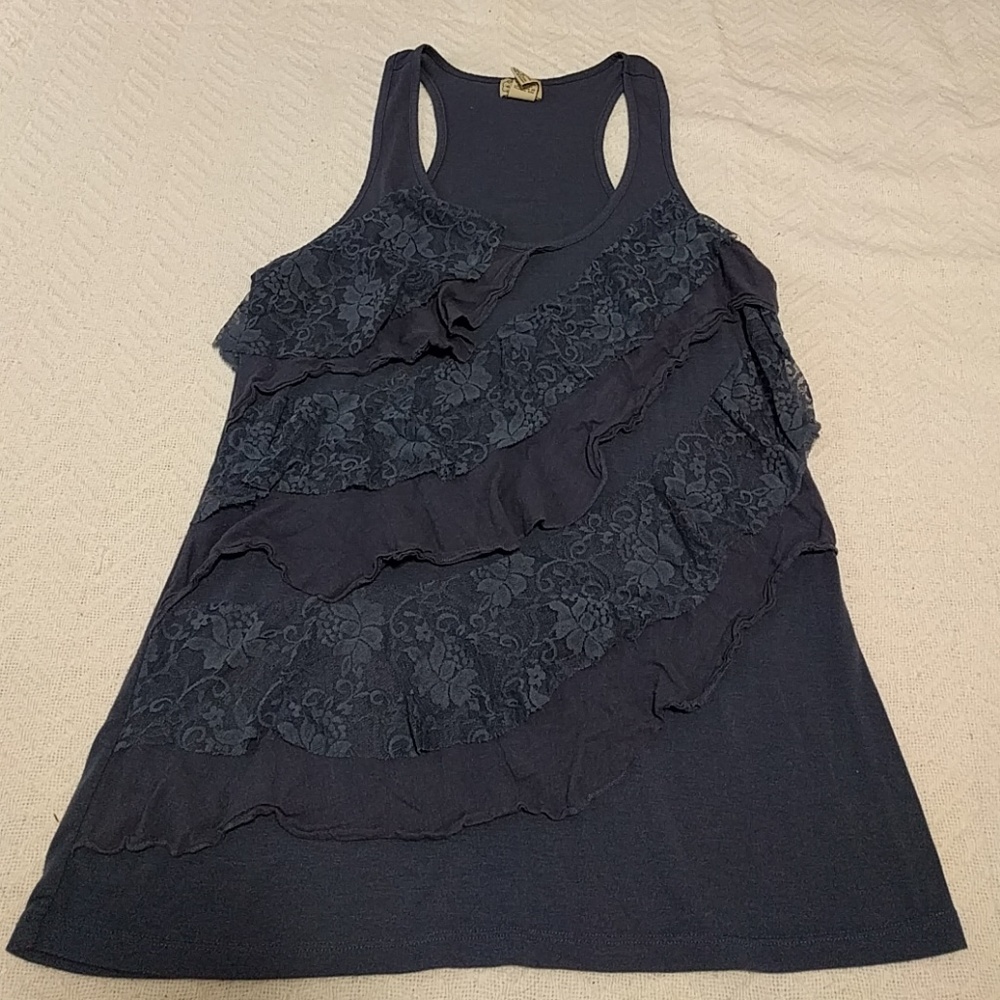 Blue Lace Ruffle Tank Top