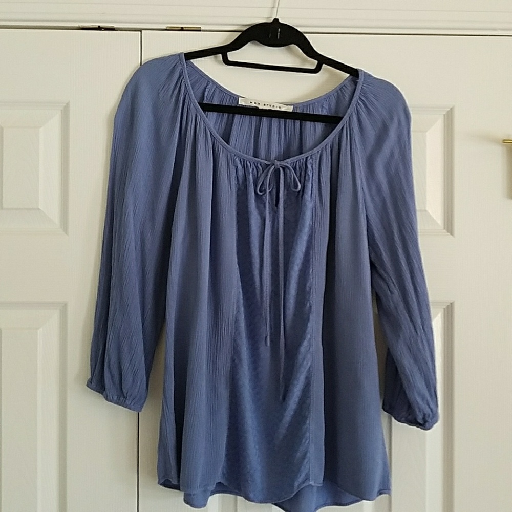 Max Studio slate blue peasant top