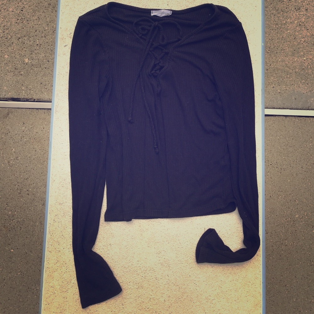 long sleeve black tie up shirt