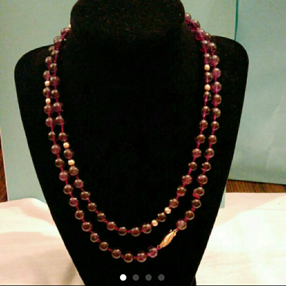 14K YG & Genuine Amethyst Bead Necklace