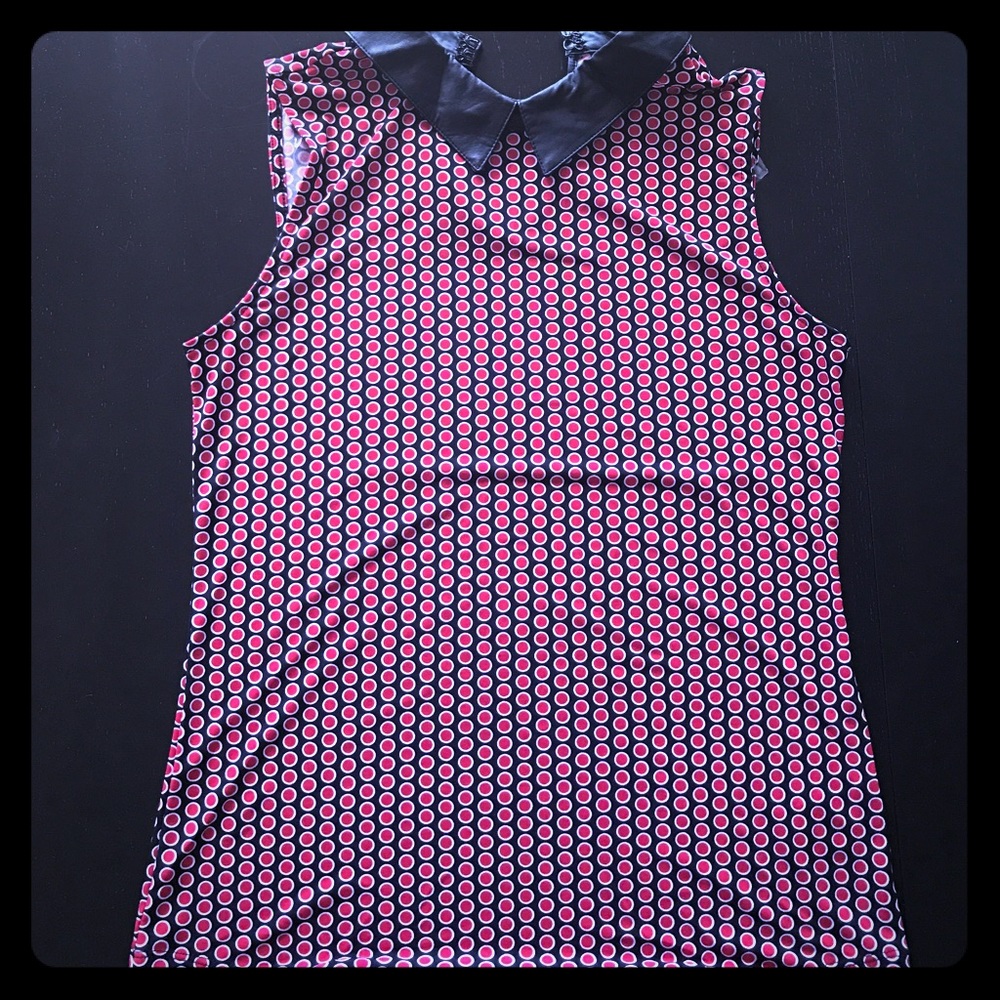 NWT polkadot tank with leather look collar