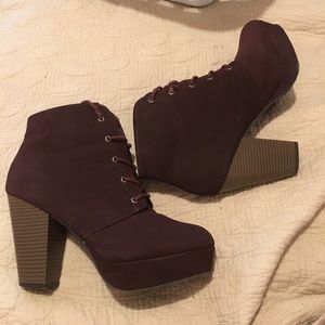 Burgundy velvet heels
