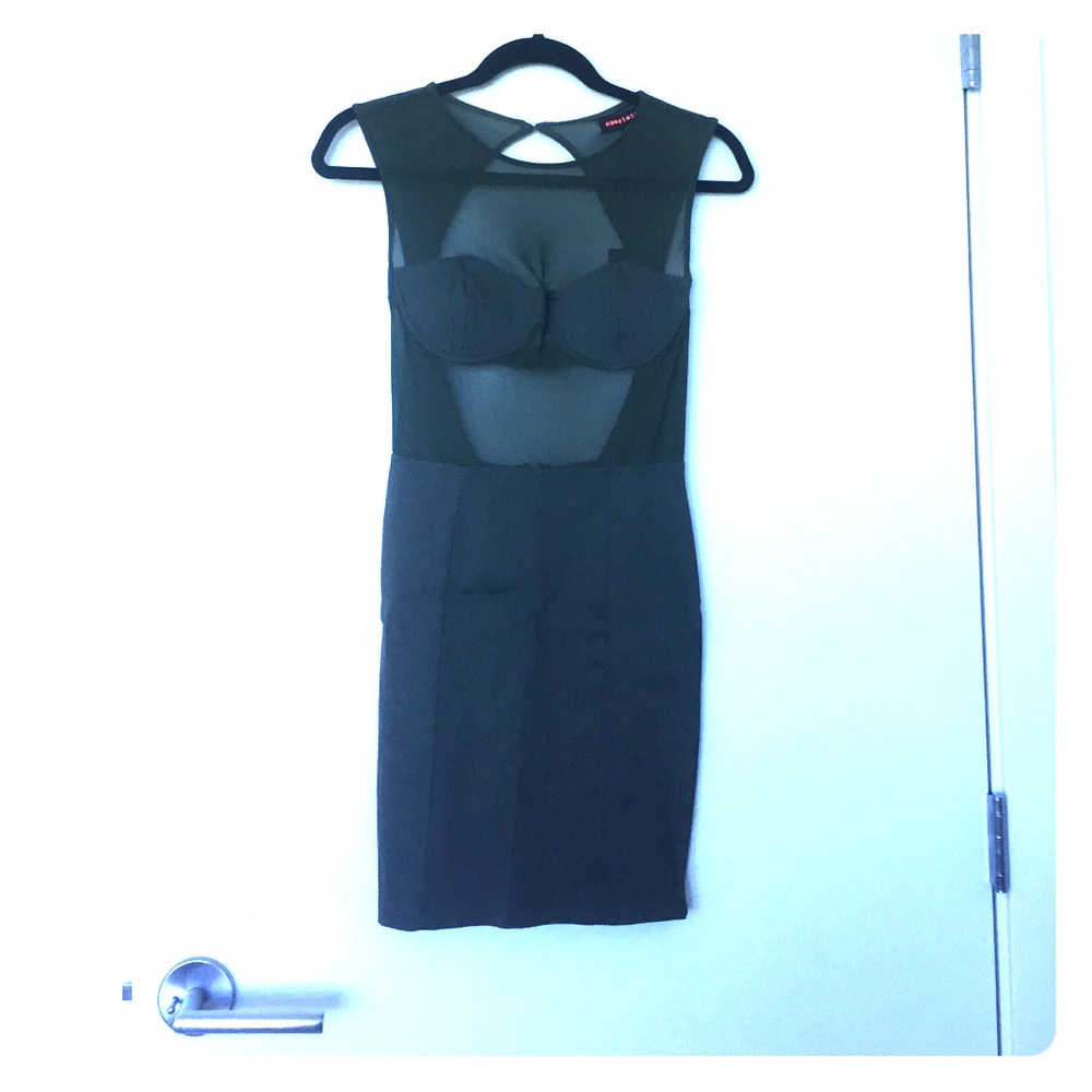 Olive green, mesh insert bodycon dress