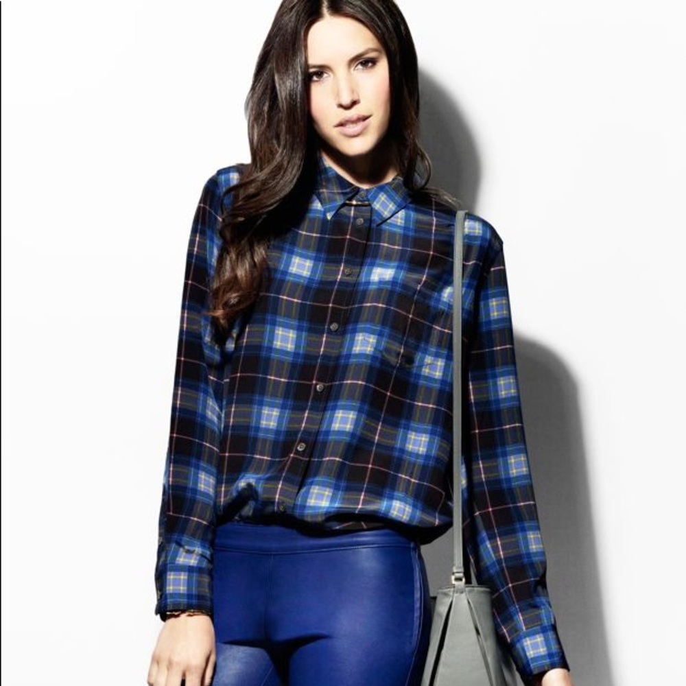 Equipment Silk Plaid Blouse