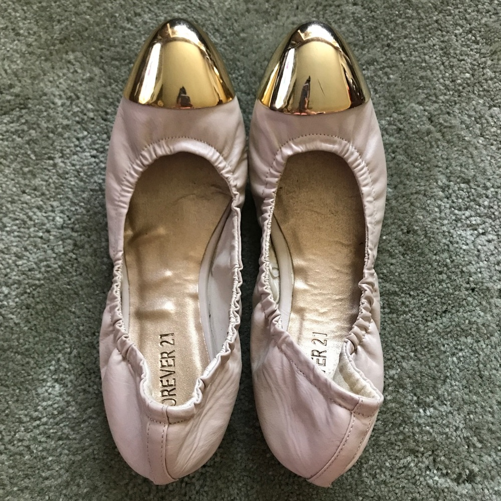 Gold Cap Toe Elastic Flats