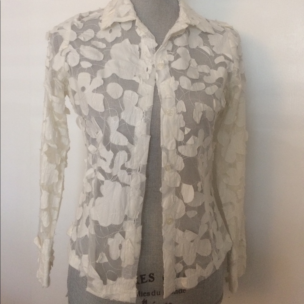 White Floral Sheer Blouse