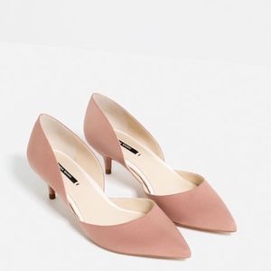 Zara d'orsay pink suede kitten heels
