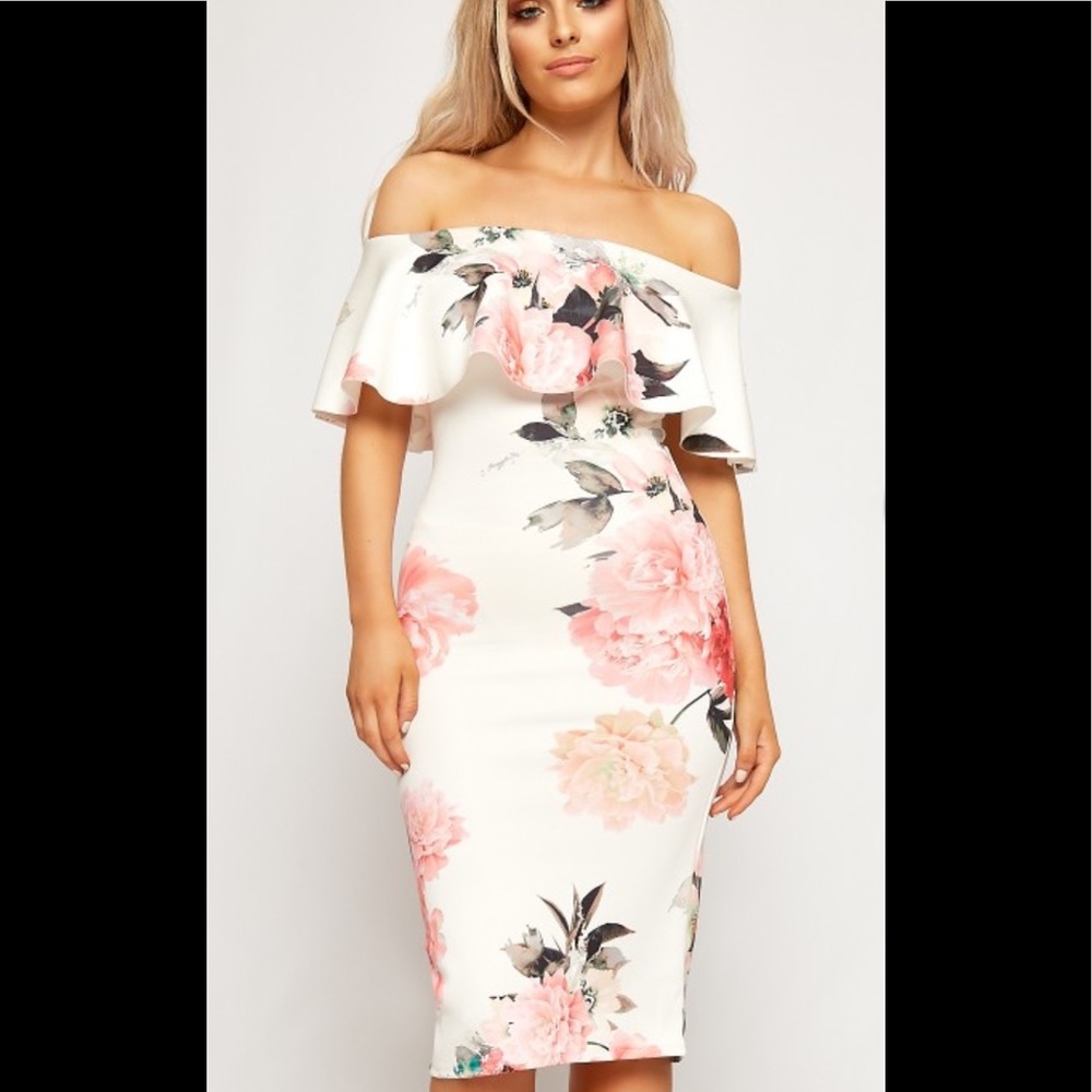 Off the Shoulder Floral Ruffle Dress