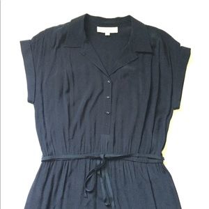 NWOT LOFT Black Rayon Shirt Dress Tie Waist 8
