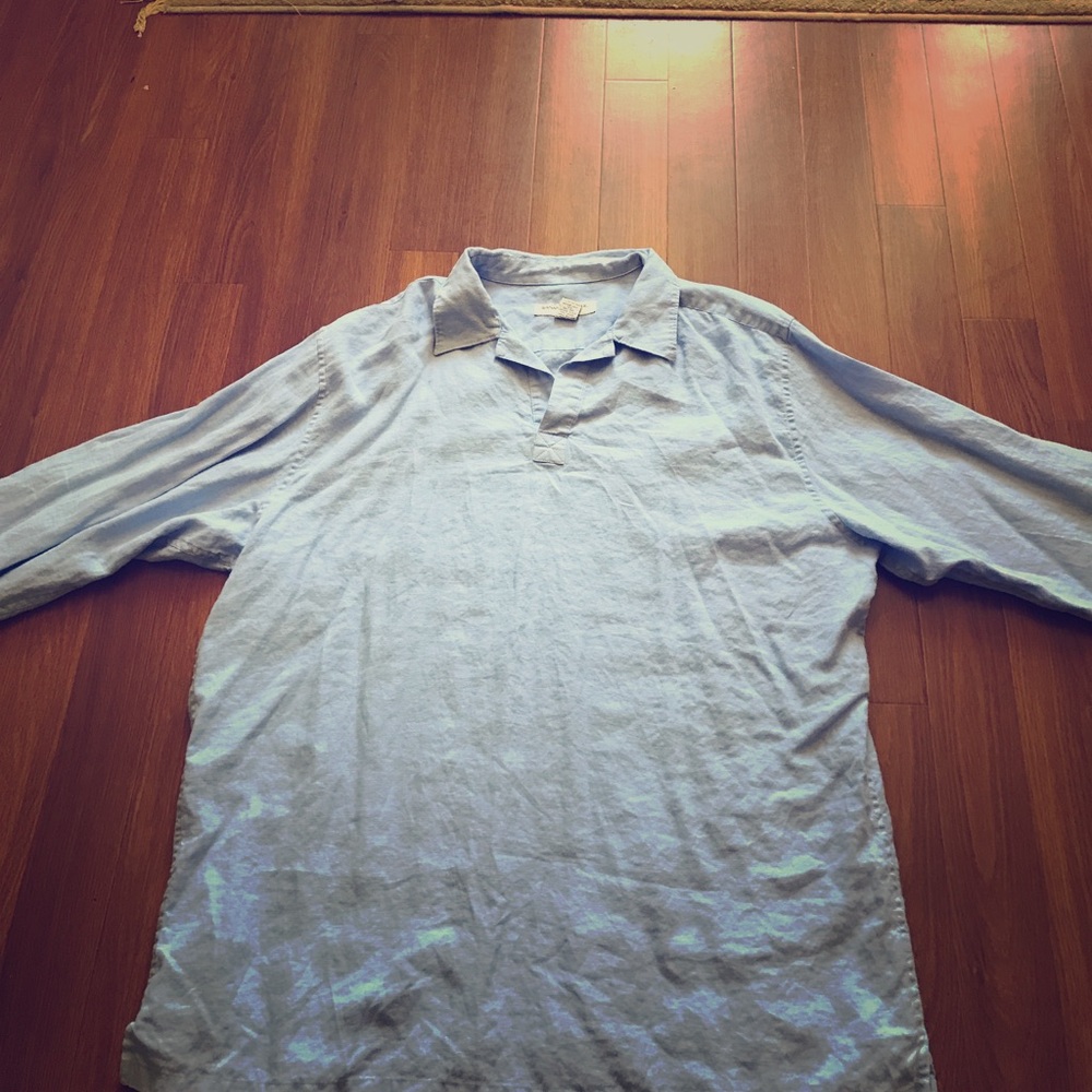 Linen blue long sleeve shirt.