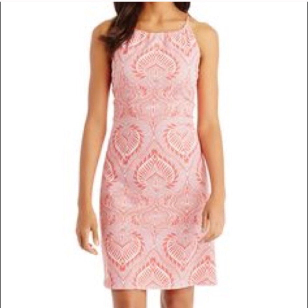 J. McLaughlin coral and white Maria halter dress