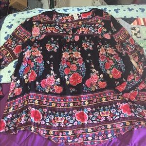 American Rag Cie Red Floral Peasant Too Women's 1X