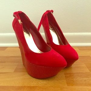 Wild Pair Red Platform Wedges