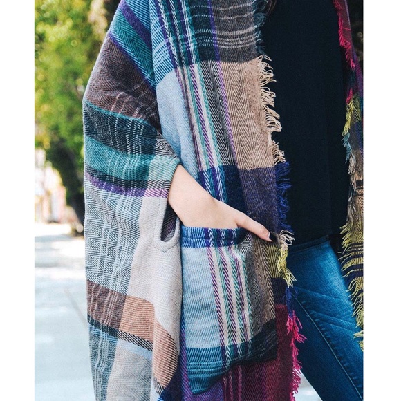 HOST PICK SALE Fuchsia Plaid Pocket Ruana - Picture 4 of 7