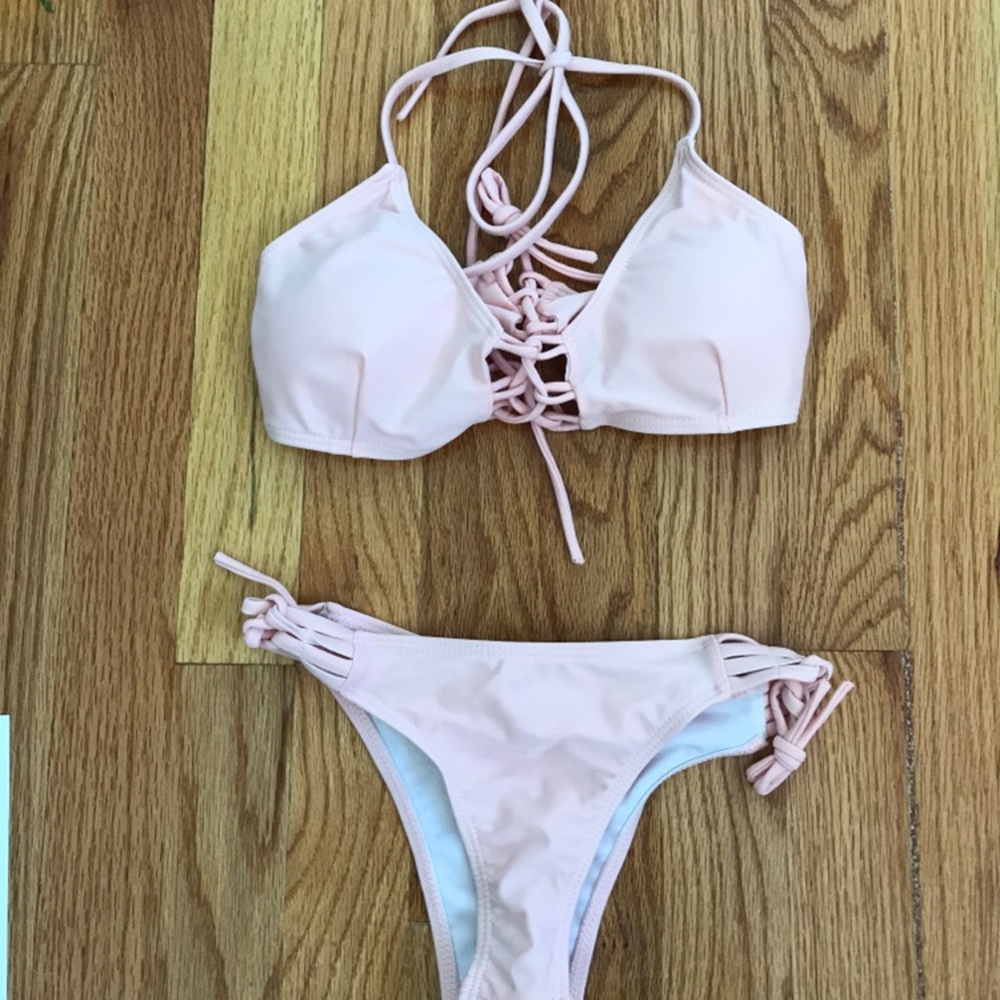 Cute Pink Lacey Bikini with Adjustable Straps