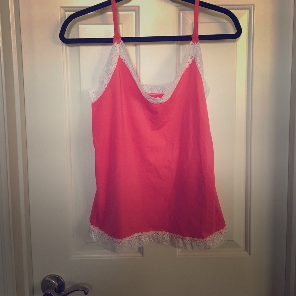 Pink camisole with white lace