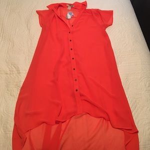 NWT high low, tangerine sheer shirt dress