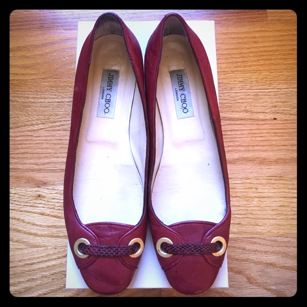 Jimmy Choo "Jola" burgundy leather flats