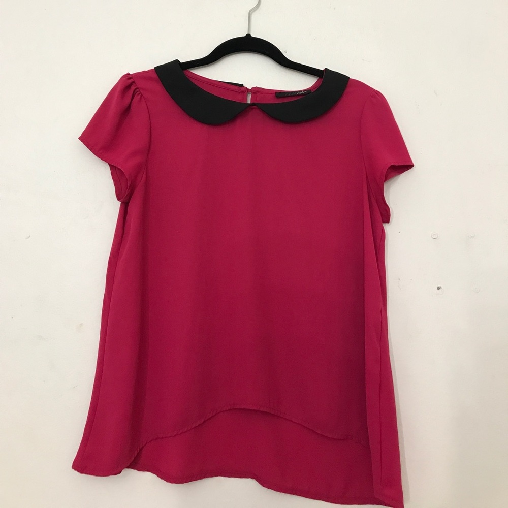 Pink work shirt with black collar