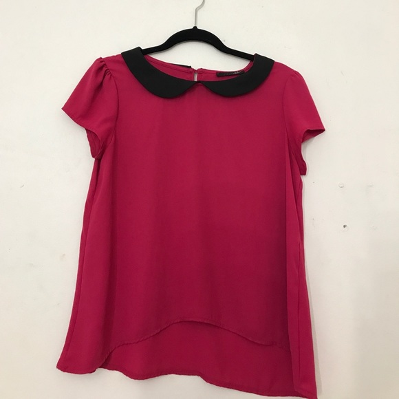 Pink work shirt with black collar - Picture 1 of 2