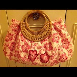 Pink and White Embroidered Large Clutch