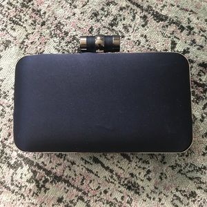 Navy Blue Satin Clutch Bag