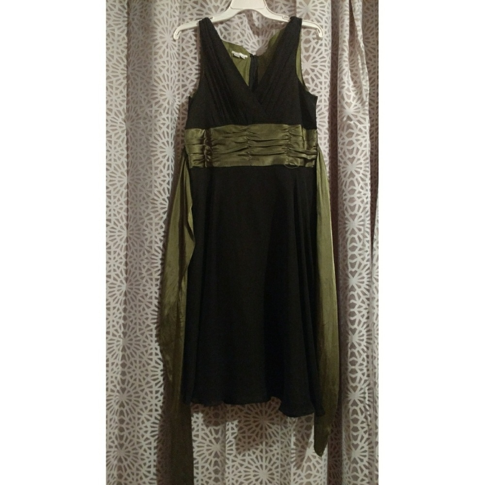Women's dress, black overlay of forest green