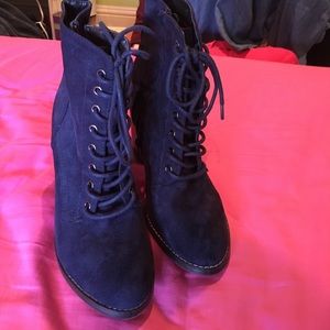 Navy Suede Heeled Boots