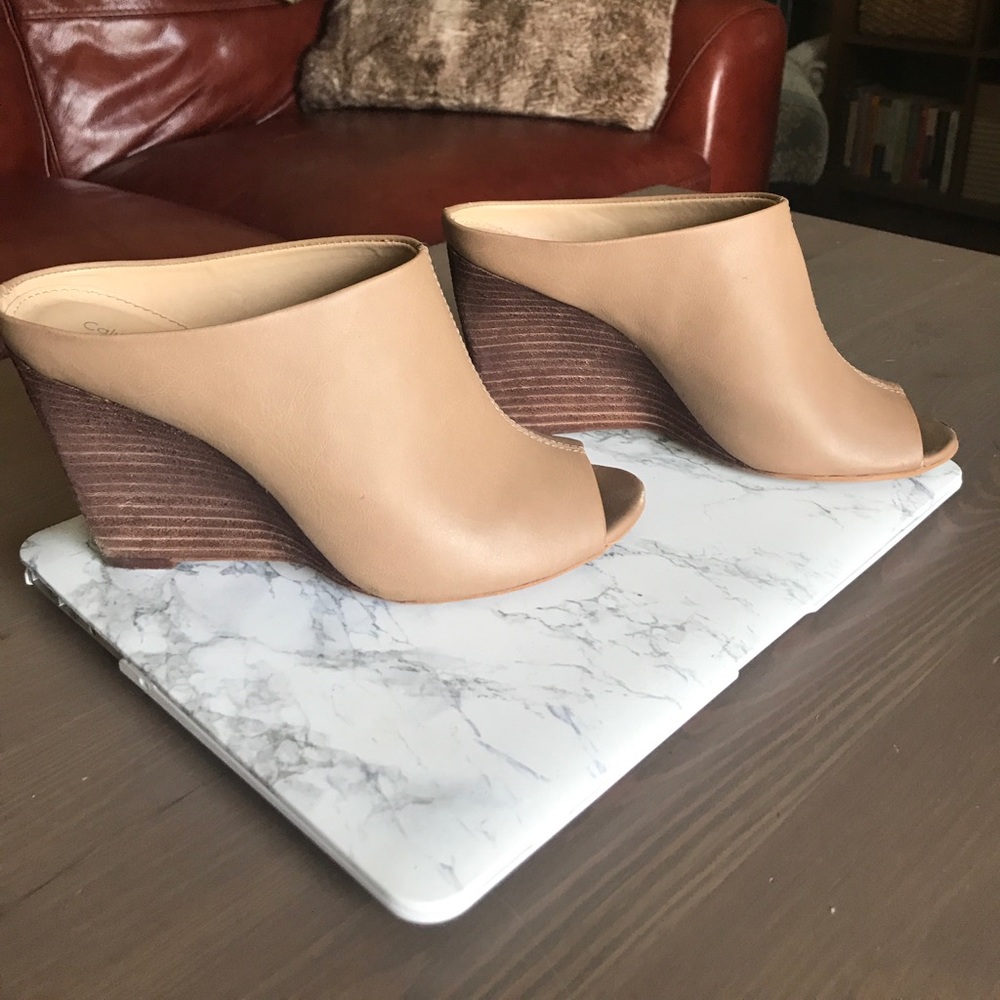Calvin Klein Open Toe Wedge Mules