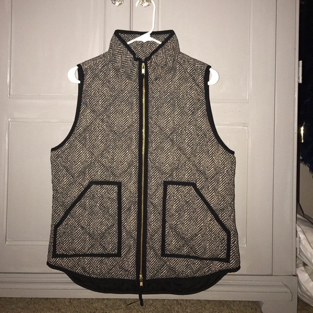 J.Crew black and white herringbone quilted vest