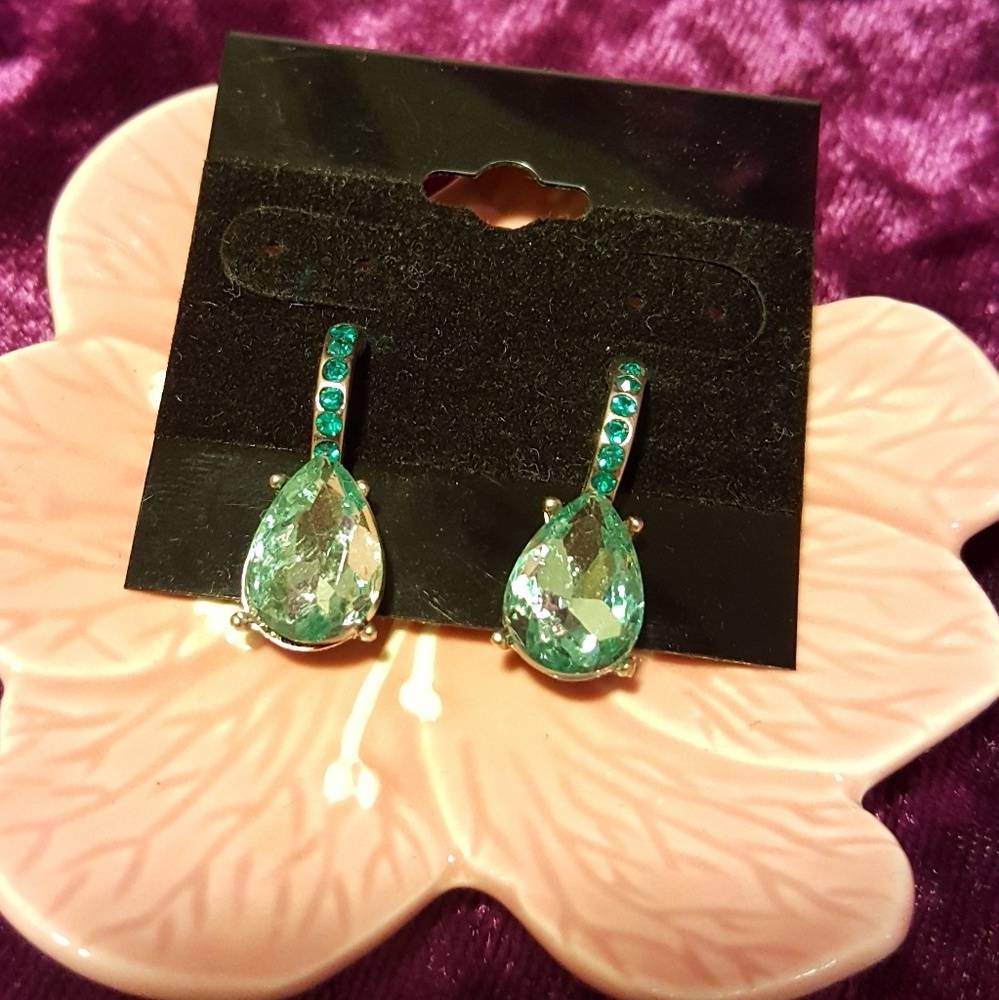 New! Aqua crystal teardrop earrings