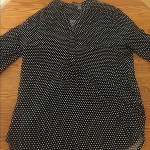 Navy Button Down with White Polka Dots