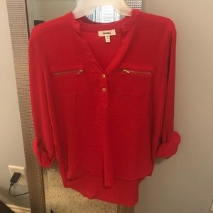 Red V-neck Blouse