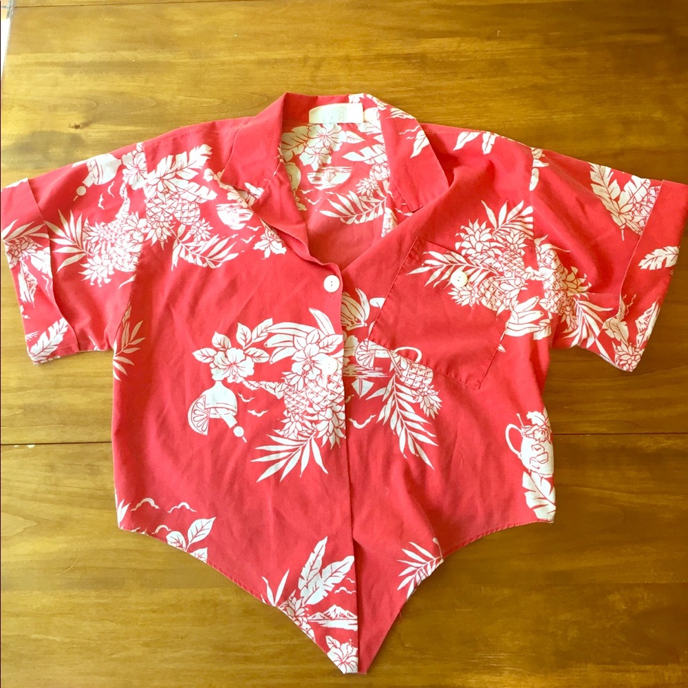 Vintage front tie Hawaiian crop top
