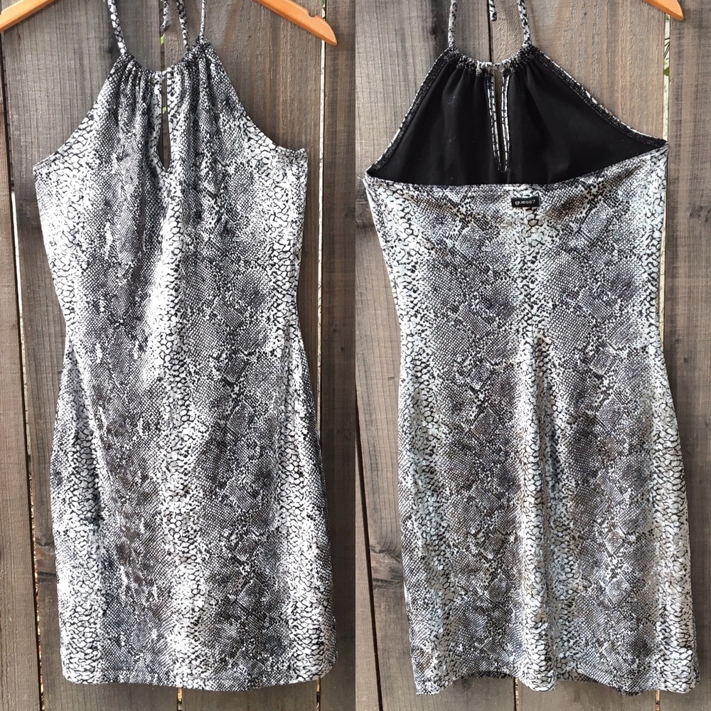 GUESS✨ Body-con Snake Print Velvet Halter Dress