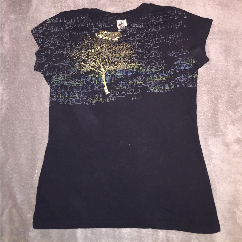 Split black T-shirt, size M