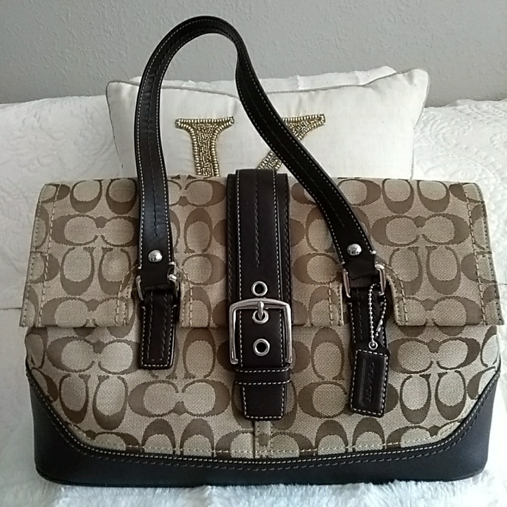 Cloth and Leather brown Coach bag