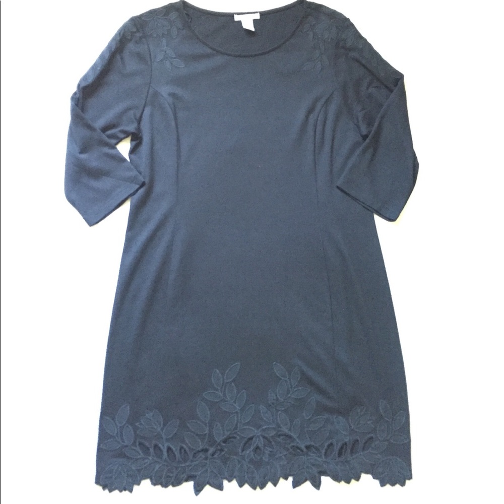 NWOT H&M Black Shift Dress Scallop Floral Large