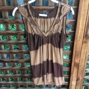 Testament brown tie dye flowy tank