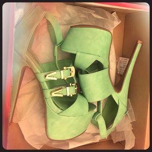 Mint green sky high platform heels