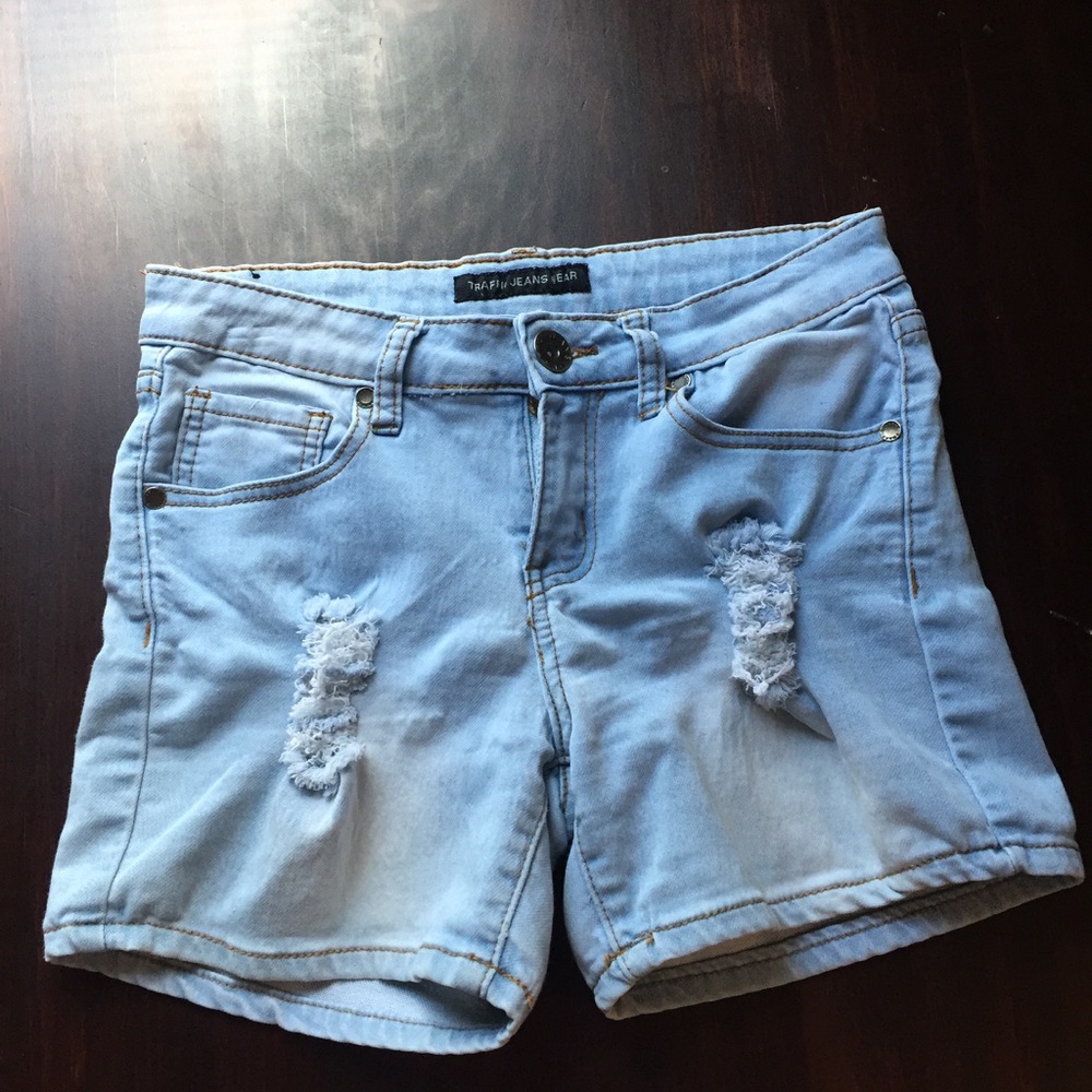 Light Blue Distressed Denim Shorts