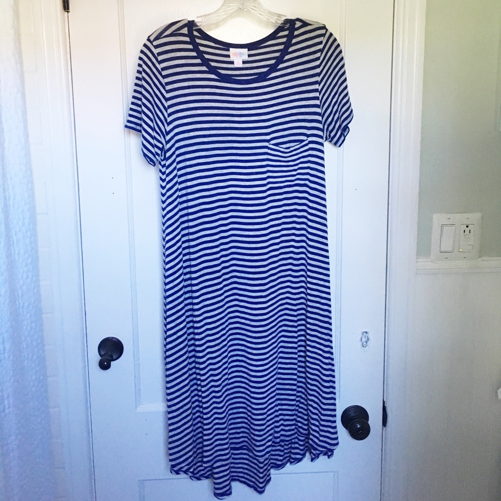 LulaRoe Grey and Navy striped Carly