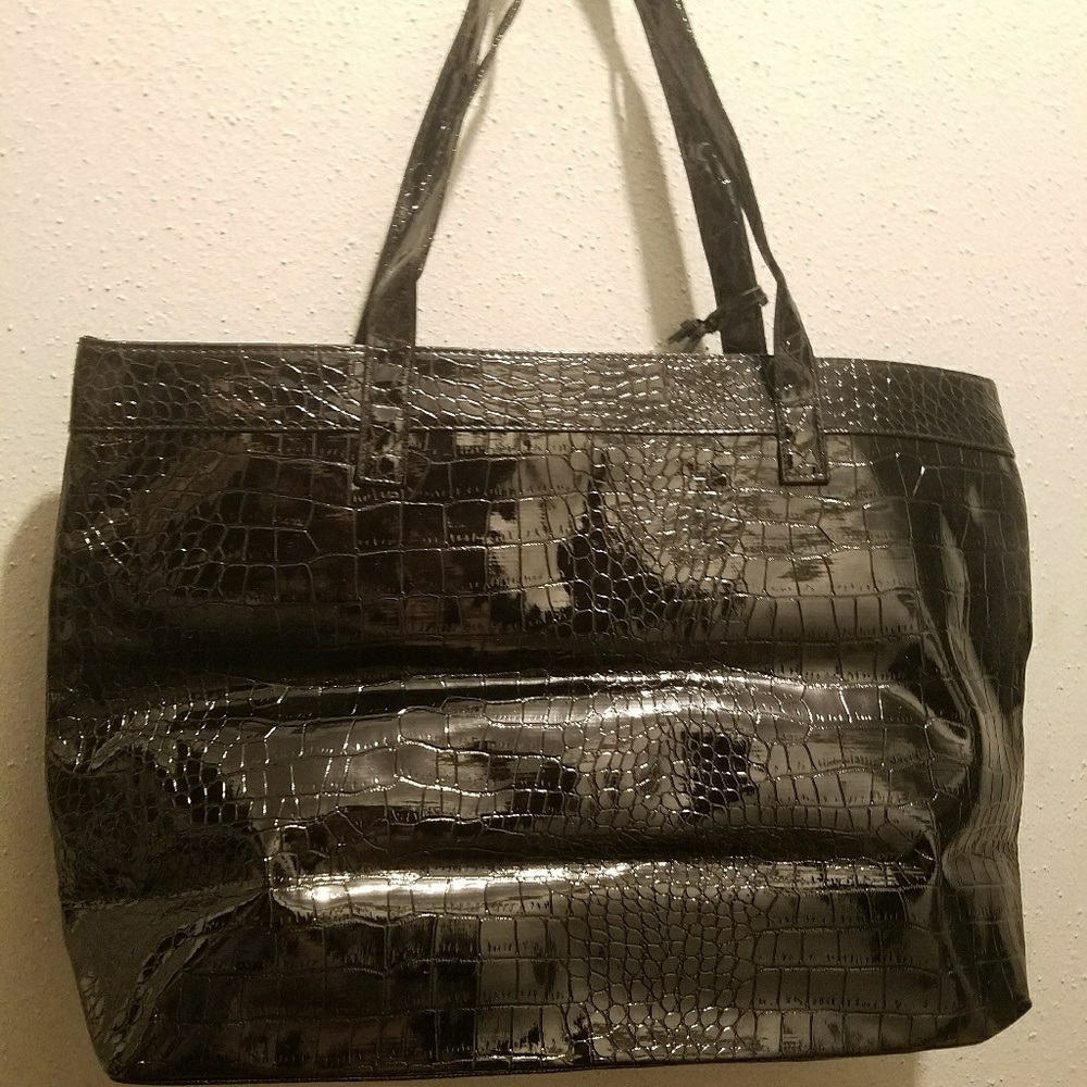 Neiman Marcus black faux patent handbag