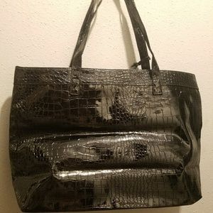Neiman Marcus black faux patent handbag