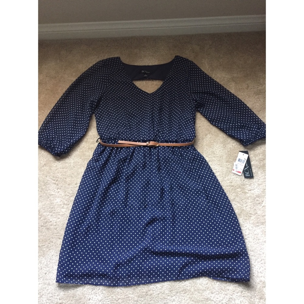 Brand New Navy Polka Dotted Dress Medium
