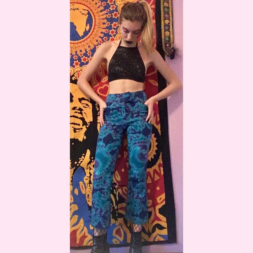 💪SOLD💪 90's Vintage Tie Dye Flare Pants - Picture 1 of 4