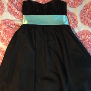 Black formal dress with teal sash