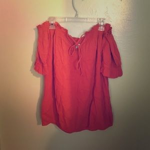 Off-the-shoulder burnt orange blouse