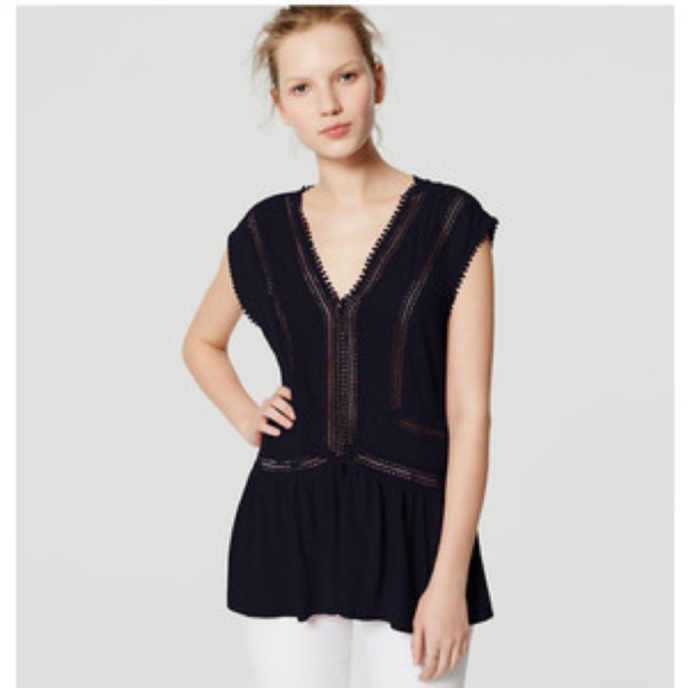 EUC LOFT Dot Lace Peplum Tee Light Gray Size XL