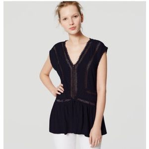 EUC LOFT Dot Lace Peplum Tee Light Gray Size XL